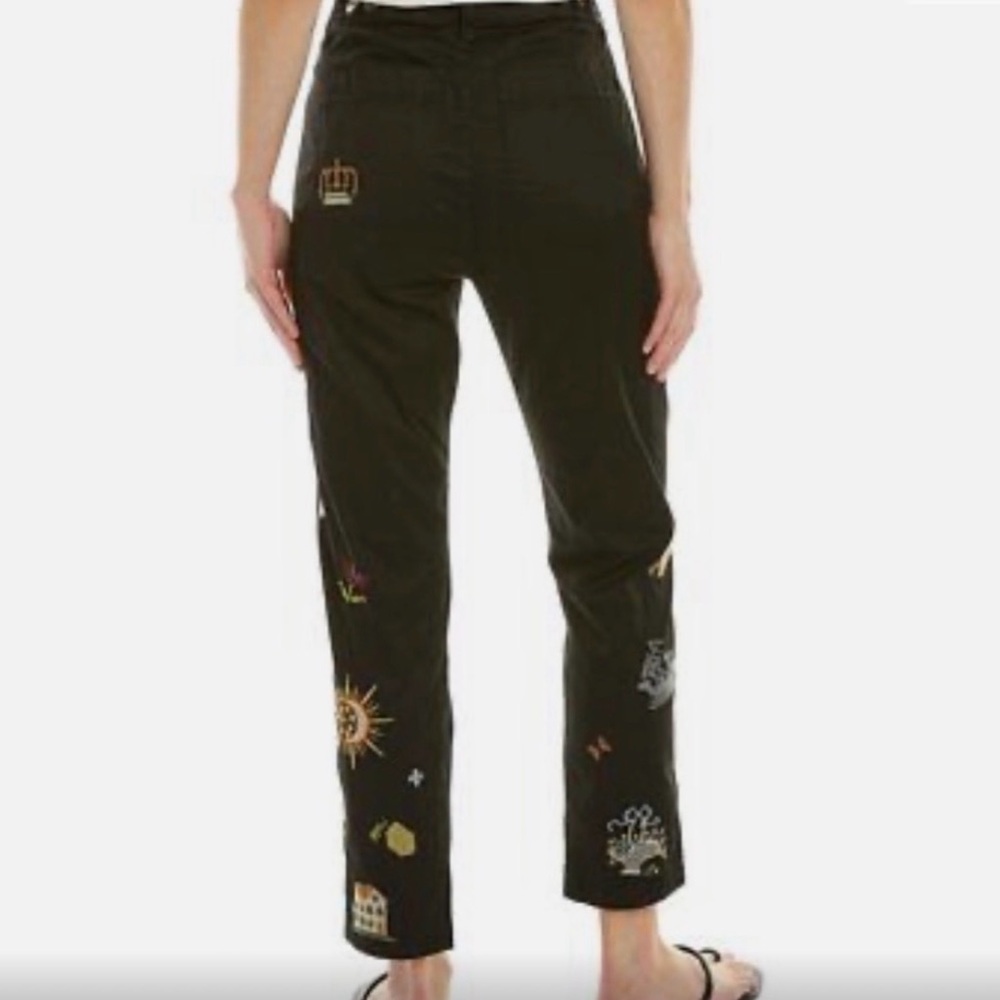 Johnny Was Black Embroidered Ankle Pants with Multicolor Floral Motifs - Picture 3 of 9